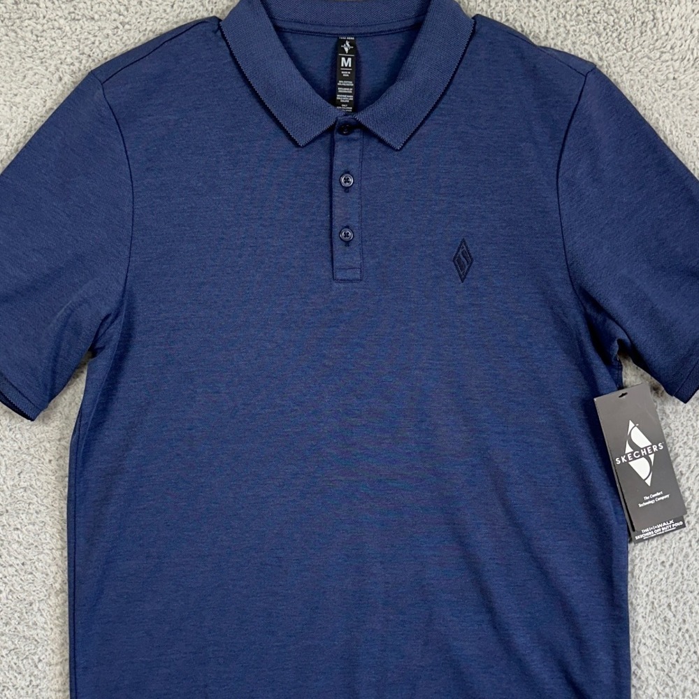 Skechers Shirt Golf Polo Mens Medium Navy Blue Short Sleeve Rugby Outdoor NEW